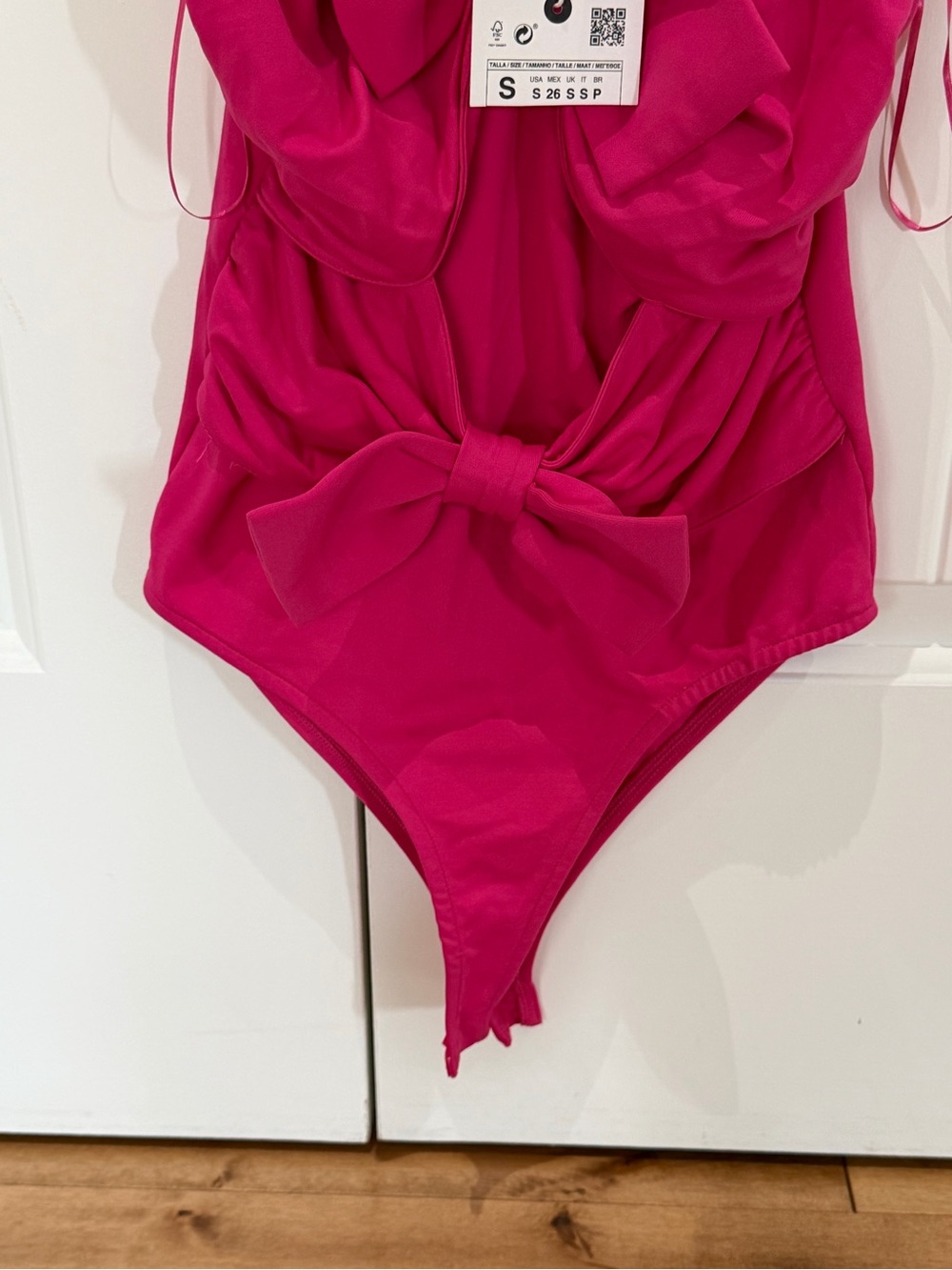 Zara Barbie Pink Fuchsia Bow bodysuit NWT SMALL - Picture 4 of 10